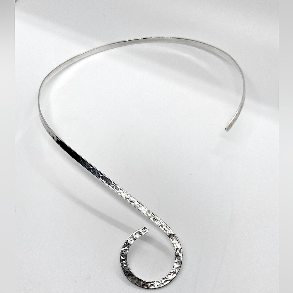Vtg 925 Sterling Silver Hammered Choker Torc Torque Collar Necklace | 10” + 2.5”